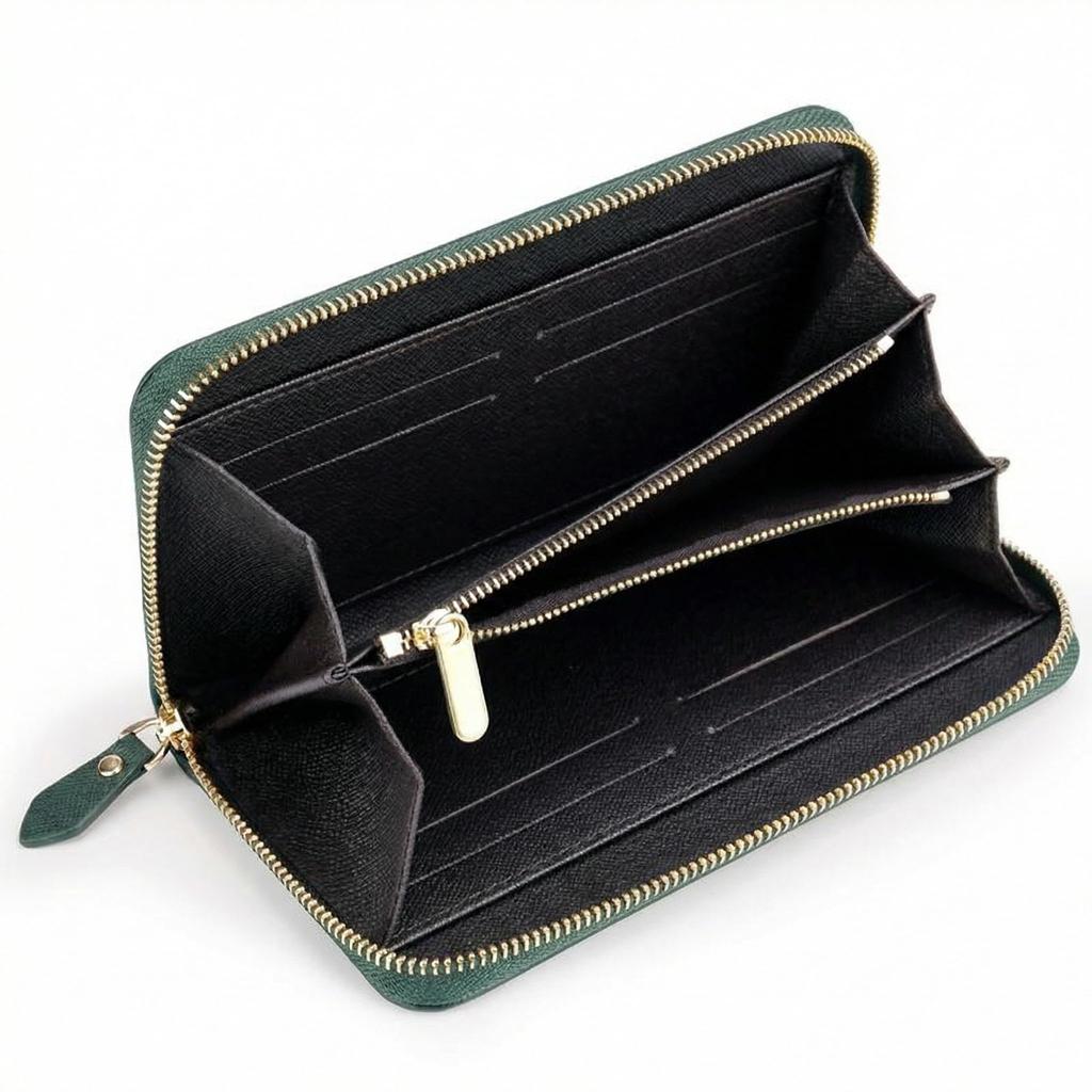 Long Round PU Holds 8 Large x 10 x Available in 8 Colors [nokorika] Women's Wallet, Zipper, Leather, Cards, Capacity, 19.5 2.5 cm, (Green)