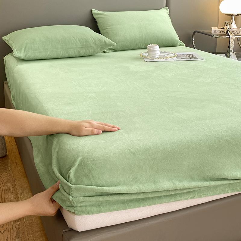 Thick Velvet Fitted Sheet Pillowcase 1/3 Pieces Set High Quality Non Slip Mattress Cover Protector Soft Bed Sheet Pillow Case