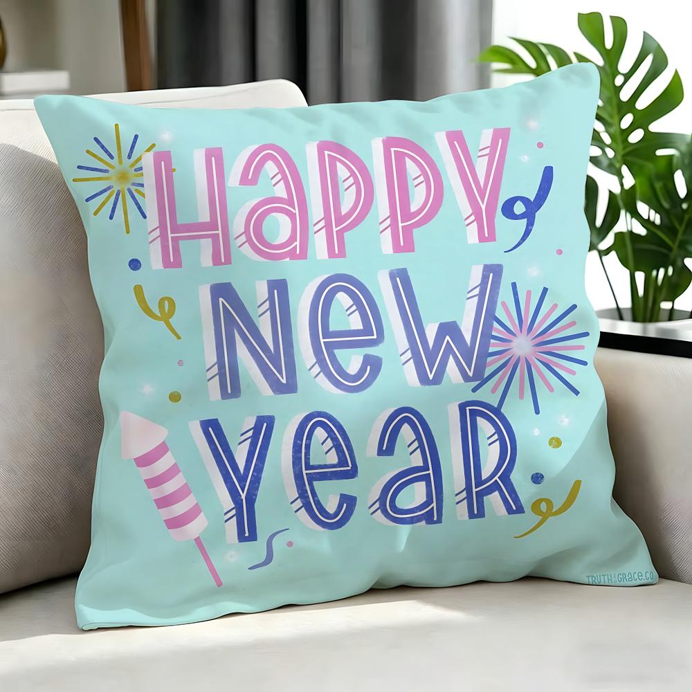 Holiday New Year'S Day Cushion Cover Cushion Cover Set 4Pcs 50X50 45X45 40X40 Pillowcase Decorative Sofa Home Decor