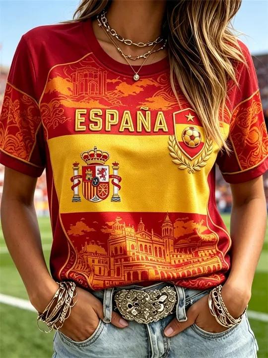 Camiseta de Aficionado al Fútbol de España Manga Larga Transpirable Secado Rápido Street Wear Casual Camiseta de Fútbol de Moda a Juego en Familia 2026 M orange