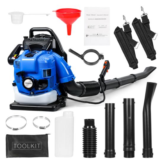 Soffiatore a Foglie, Soffiatore a Foglie a Zaino a Gas 75,6CC, Soffianeve a 4 Tempi per Cura del Prato Giardino Polvere Detriti (blu)