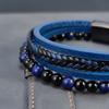 2026 New Punk Men Beaded Bracelets Classic Fashion Blue Lapis Lazuli Beaded Multilayer Leather Bracelet For Men Jewelry Gift