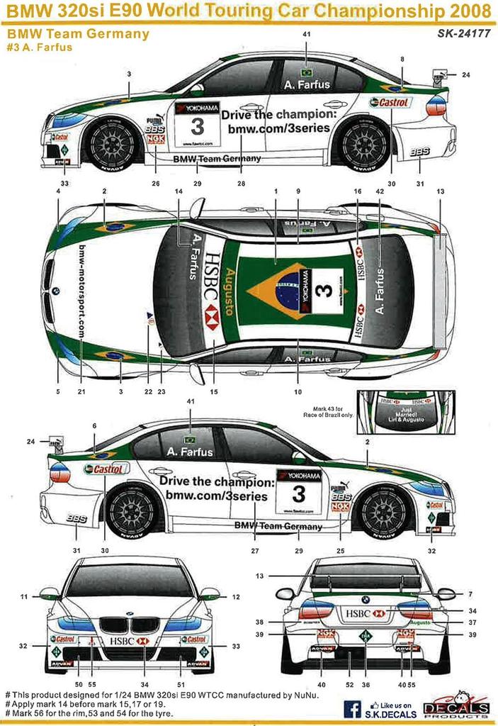 Platz 1/24 scale BMW 320si E90 2008 WTCC Brauns Hatchback Winner BMW Team Germany #3 Augusto Farfus Plastic Model Kit with Decals PN24037SK4 (Car)
