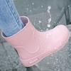 2026 Women's High Top Flat Sole Slip-On Rain Boot Soft Sole Non Slip Waterproof Detachable Cotton Cover Kitchen Work Shoe