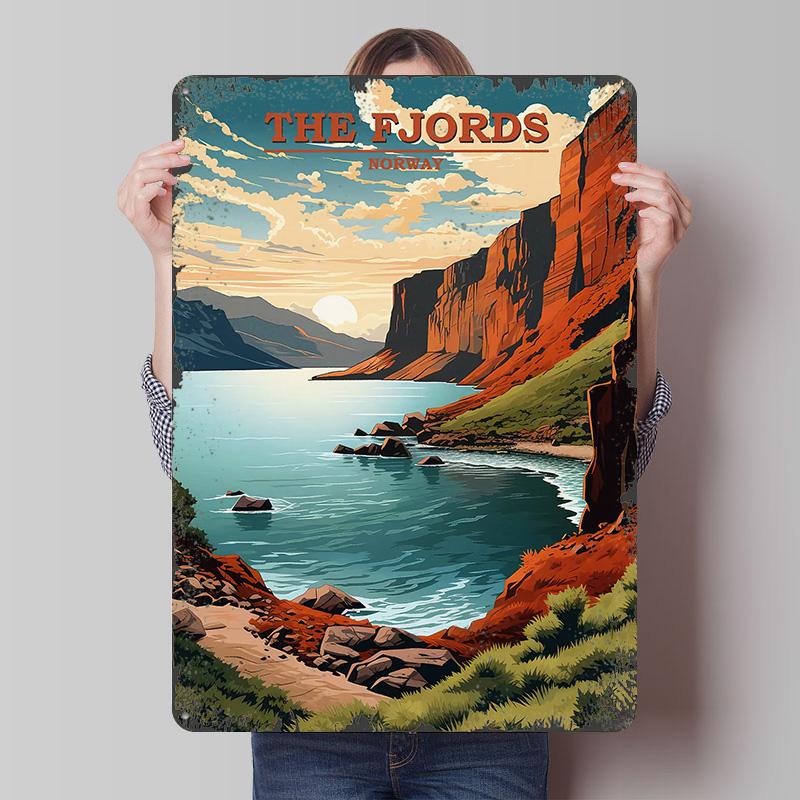 

The Fjords Norway Travel Printed Poster Customized Wall Art Retro Vintage Metal Tin Signs for Gaming Room Decoration Cozy Decor 7.9x11.8In(20x30cm)