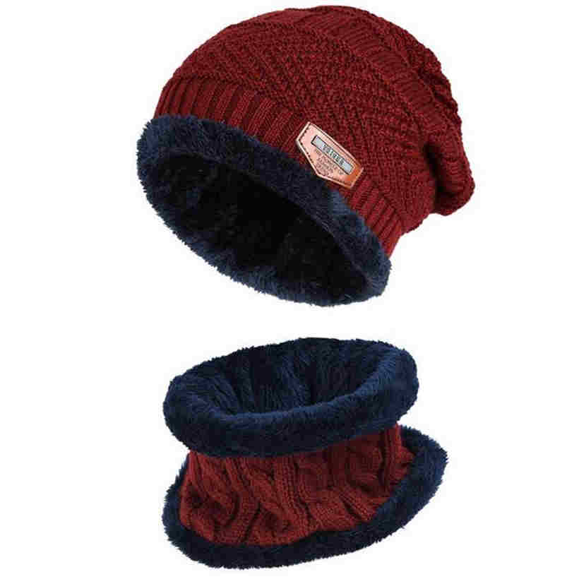 Two Piece Winter Men Women Adult Children Knitted Hat with Thick Needles Warm Woolen Beanie Hat