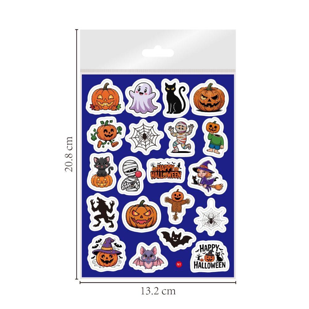 160PCS 8 Sheets Cartoon Spider Pumpkin Halloween Stickers Ghost Bat Vinyl Holographic Stickers Self-adhesive Multicolor