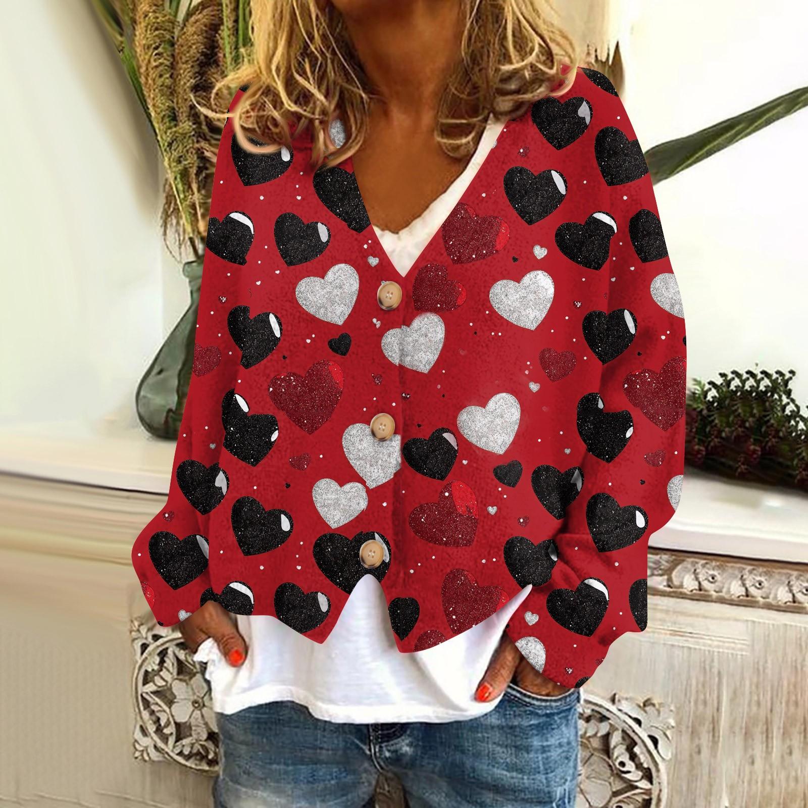 

Женская модная короткая куртка, повседневная, с длинным рукавом, с принтом ко Дню святого Валентина, однобортный плюшевый топ XXL винный