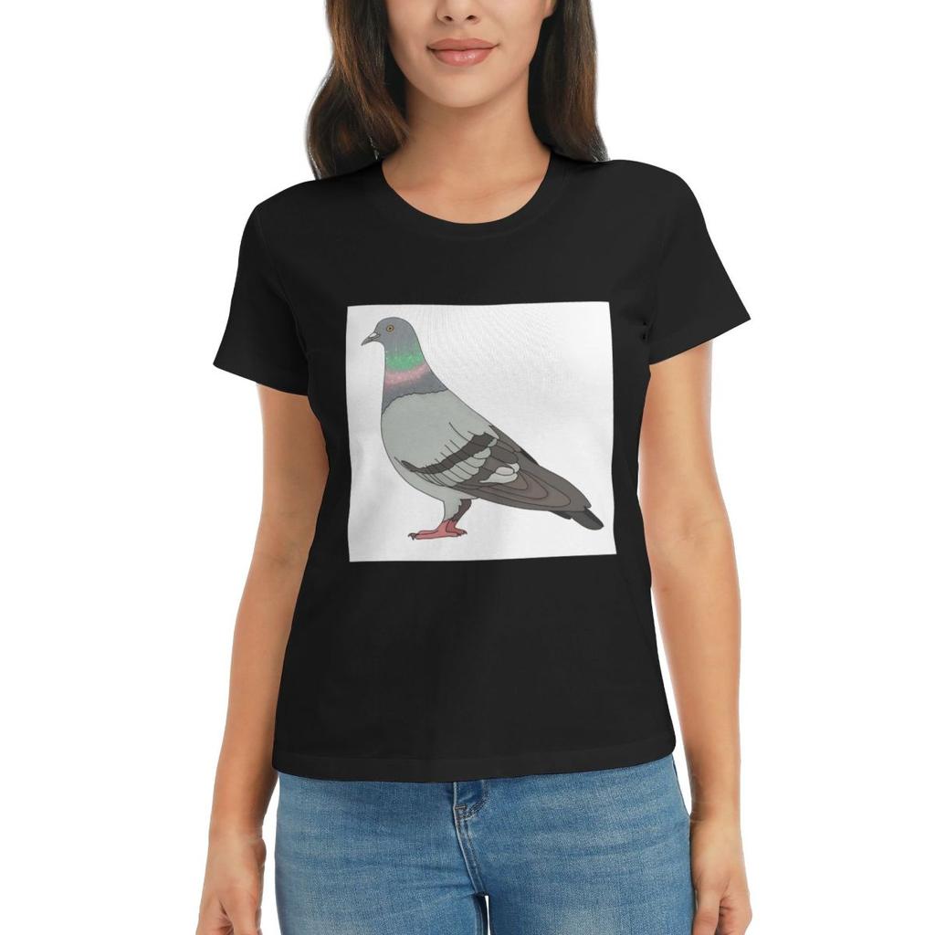 Damen T-Shirt Taubenlauf 2020 Schwarzer Hintergrund Sommer Kurzarm T-Shirts Rundhals Baumwoll-T-Shirts Kleidung Oberteile Streetwear