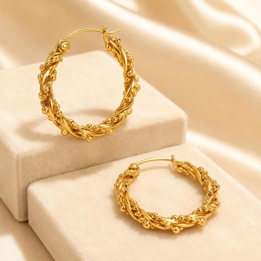 European & American Gold-Tone Stainless Steel Hoop Earrings - Non-Fading, French Retro Style