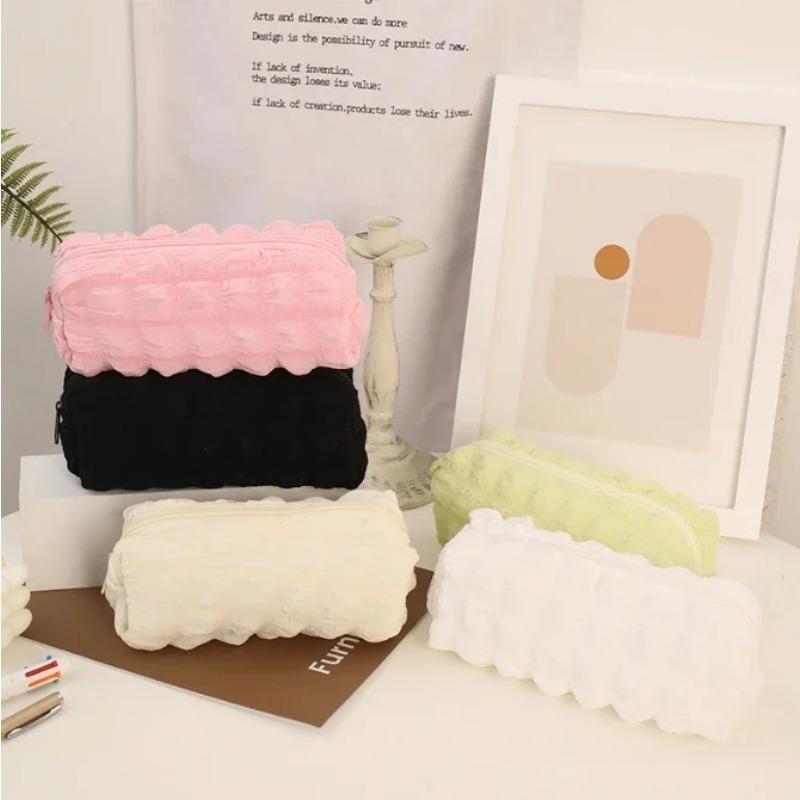 Cream Puff Pen Case Large Capacity Soft Solid Color Stationery Bag Pencil Case Fashionable and Simple Zipper Storage Clutch Bag