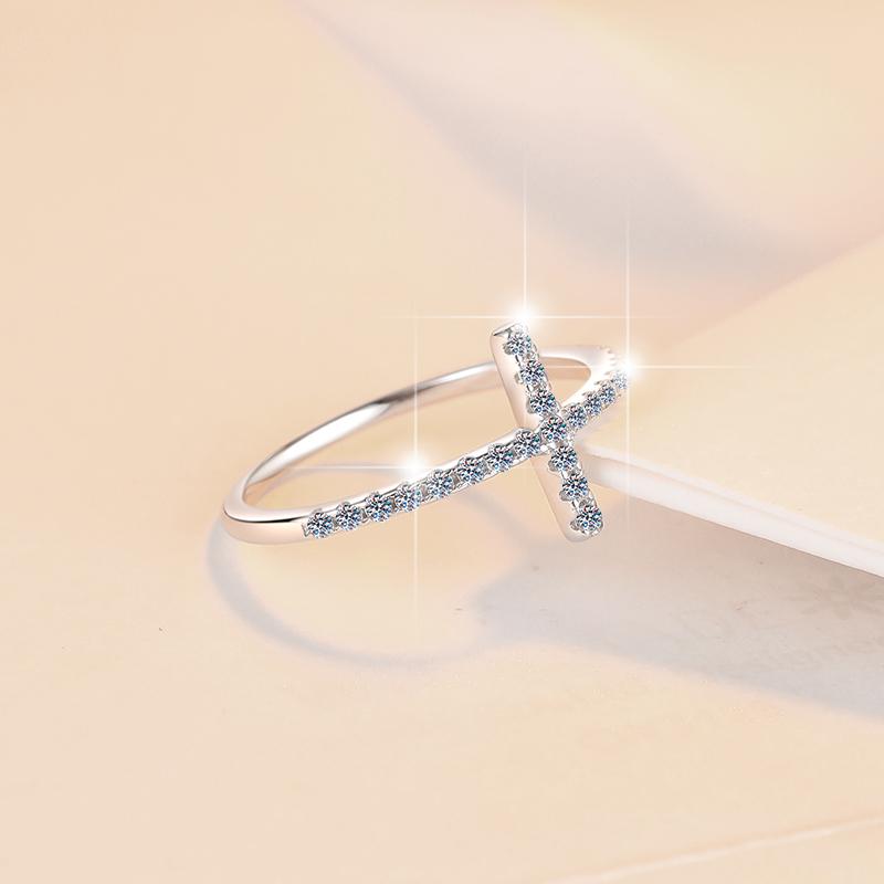 Fine Jewelry Simple S925 Sterling Silver VVs1 Full Moissanite Ring Cross Stackable Band Wedding Rings of Ladies Women
