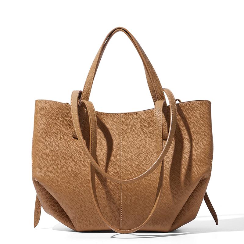 Top-Grain Cowhide Leather Large-Capacity Women's Tote Bag, Versatile Minimalist Smiley Face Handbag Bag Luxury Designer Wing Bag