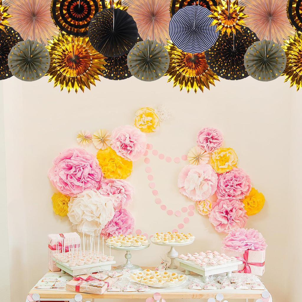 uxcell Hanging Fan Party Round Wall Hanging Decoration for Events Set, 8-Piece Set, Pattern, Fans, Home, Shop, Wall, Birthday, Wedding, Graduation,