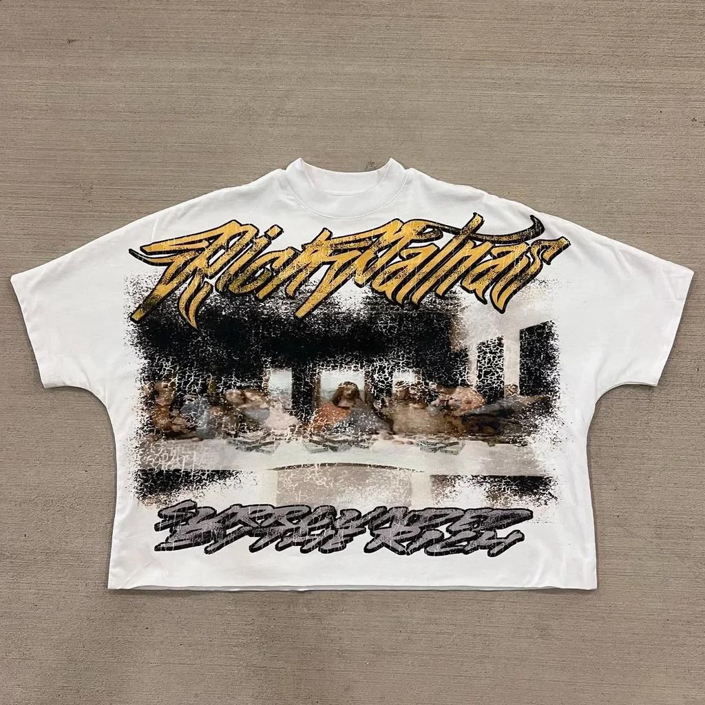 Hot Y2K Vintage Retro Classic Graphic Printed Loose Short Sleeve Harajuku Gothic Casual Oversized Cotton T-Shirt Men Women Streetwear Summer New Tee