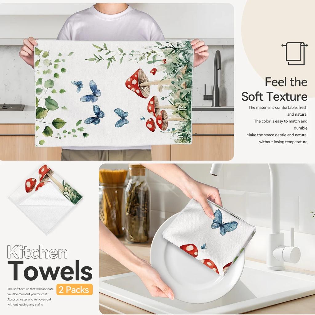 2pcs/set Kitchen Towels 40x60cmMushroomHand Towels Christmas Decorations for Home Noel Dish Towels Gifts