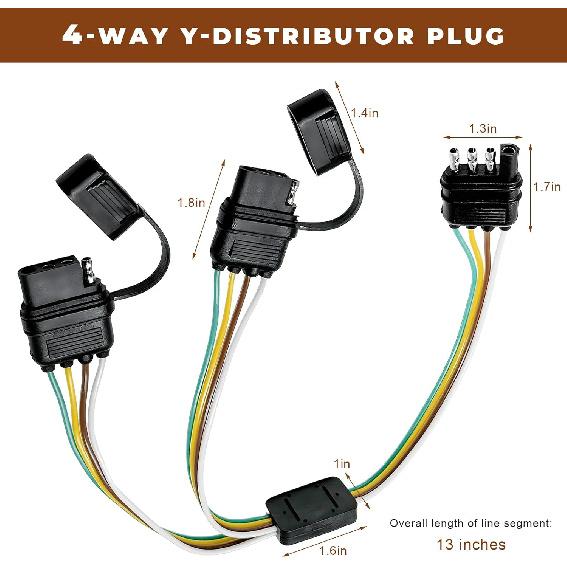 4 Way Y-Splitter Plug, 4 Pin Male To Dual Female Plugs with Extension Harness Dust Cap, Waterproof Plug & Play Wiring Connector for LED Tailgate