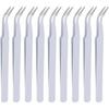 9 Pieces White Precision Tweezer with Protective Cover, Curved Pointed Craft Tweezers Stainless Steel Multipurpose Tweezer for Scrapbooking Stickers