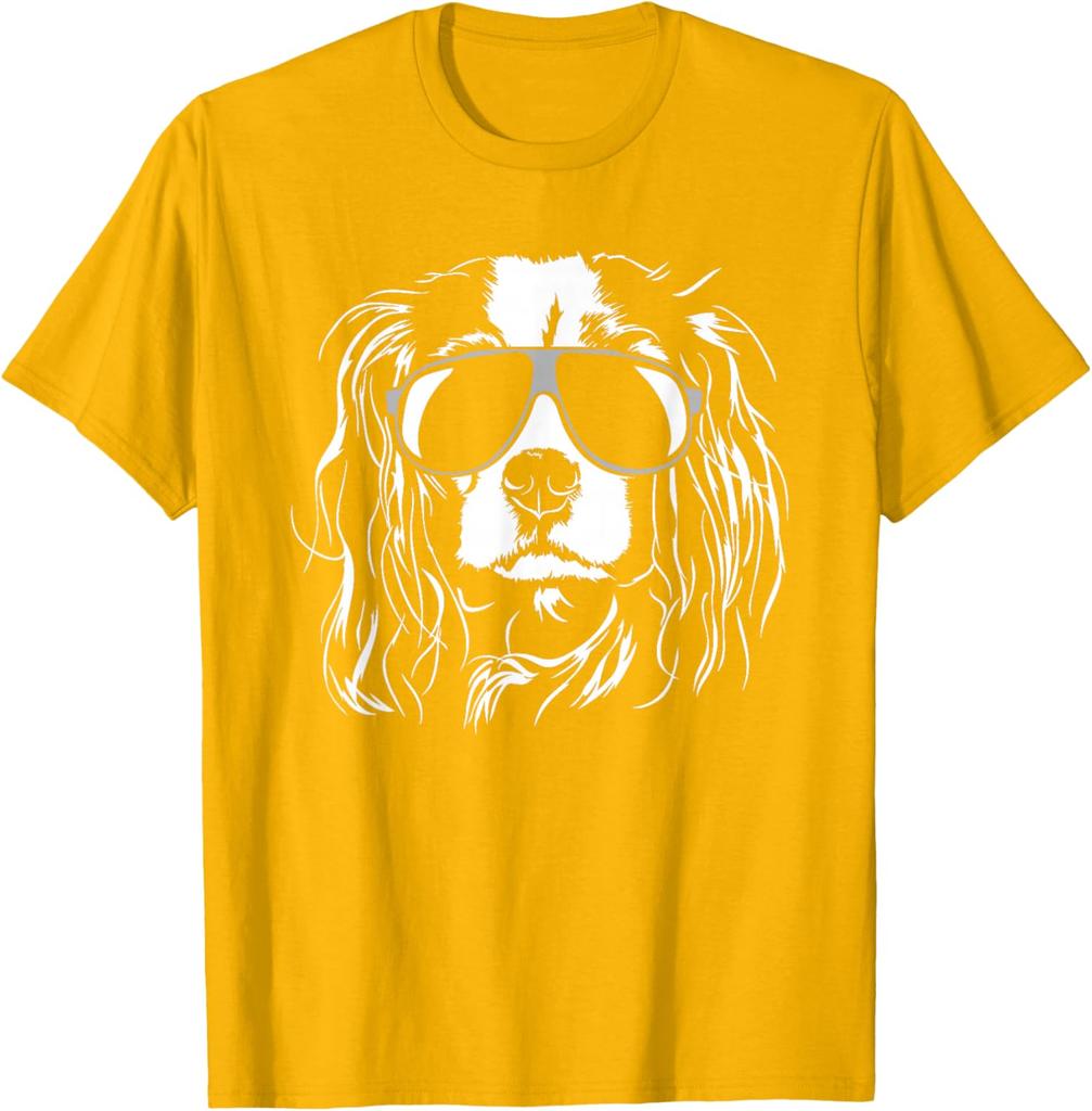 Cavalier King Charles Spaniel Wearing Sunglasses Graphic T-Shirt Cool Dog Lover Gift Cotton Tee