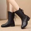 Fleece boots Warm soft leather Martin boots New thickened medium heel medium tube thick heel cotton boots in autumn and winter
