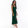 Women Summer Casual Sleeveless Spaghetti Strap A-Line Dress High Waist Long Split Solid Color Dresses