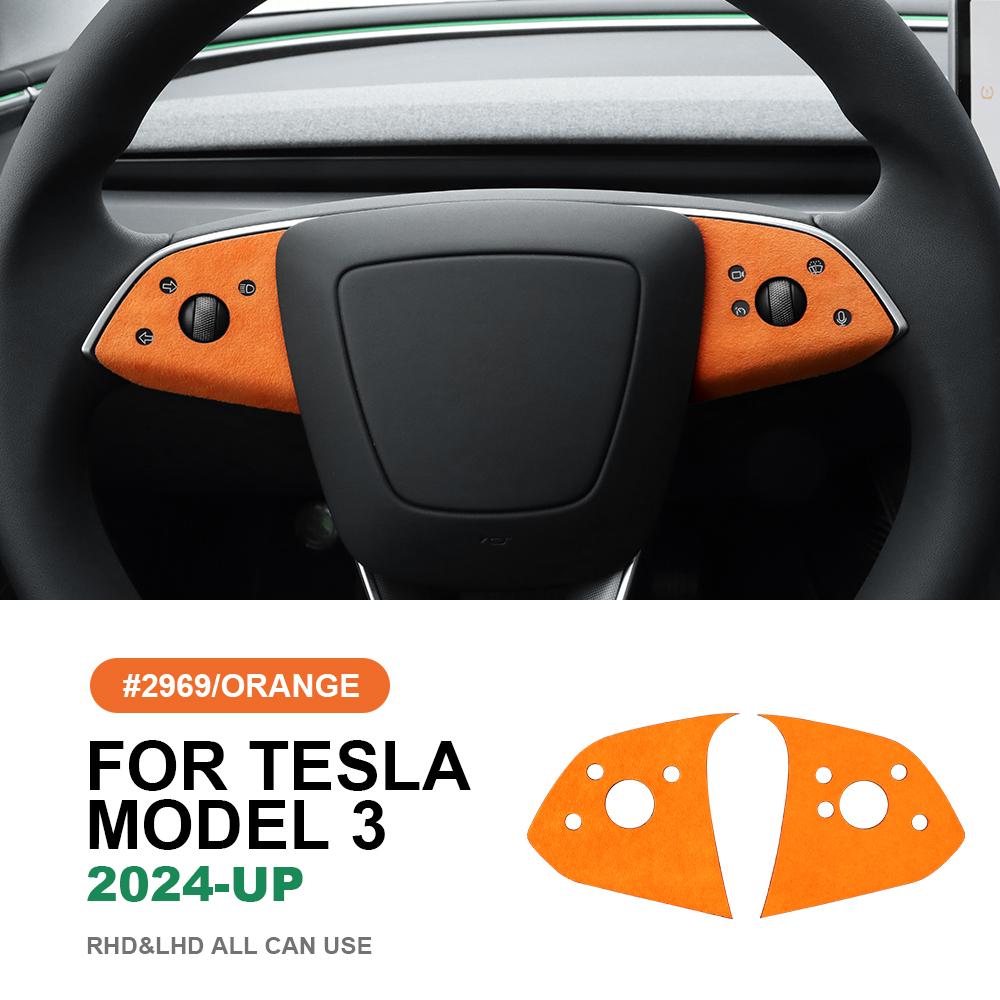 Italian Top Suede Steering Wheel Panel Trim Stickers for Tesla Model 3 Highland 2024-Up Decor Cover Car Interior Accessories