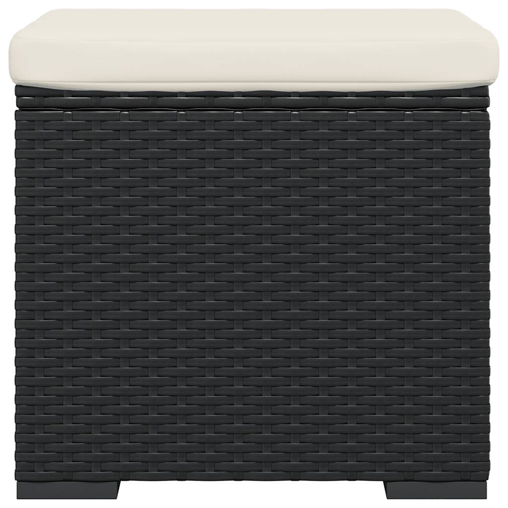 Black Footstool with Cushion 40 x 30 x 40 cm Poly Rattan