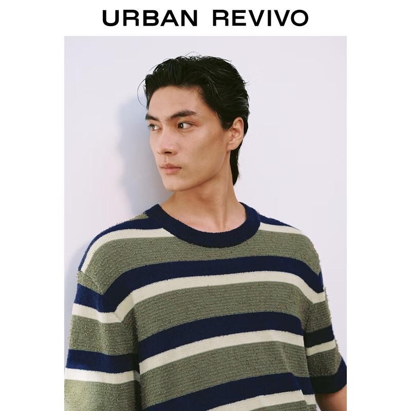 UR2025 Men's Summer Retro Colorblock Stripe Short Sleeve Knit Shirt