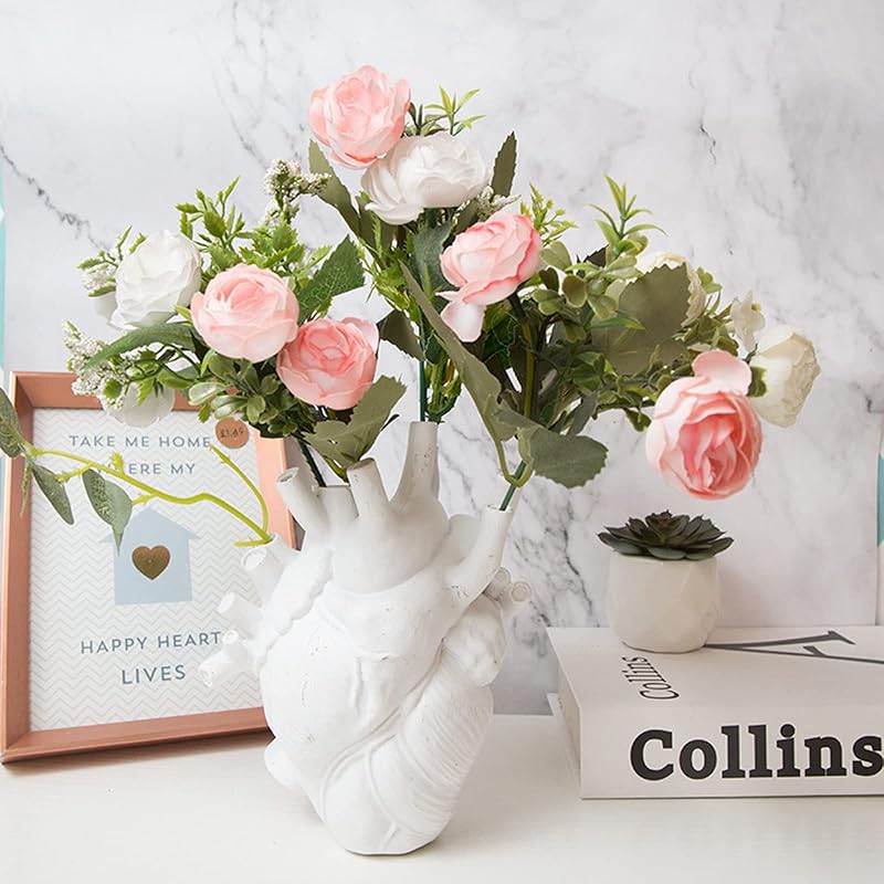 Anatomical Heart Vase Resin Heart Vases for Flowers Decorative White Heart Shape Vase Desktop Ornament Modern Novelty Heart Flower Art Vase for Home1