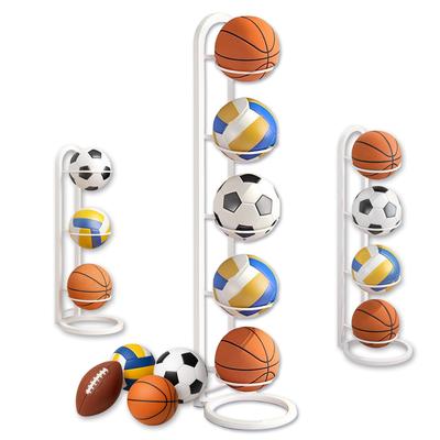 Japan Relia 5-Tier Ball Stand, Ball Rack, Entryway Storage, Space-Saving, for Basketballs, Soccer Balls, Ball Storage Shelf, Kids (White)