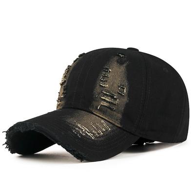 Cappellino da baseball con visiera liscia, lavato a mano e invecchiato, con fori e bordi sfilacciati, Cappellino da baseball personalizzato per il sole