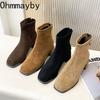 Autumn Winter Rhinestone Square Toe Stretch Slim Women Ankle Boots Street Style Banquet Party High Heel Short Botas Mujer