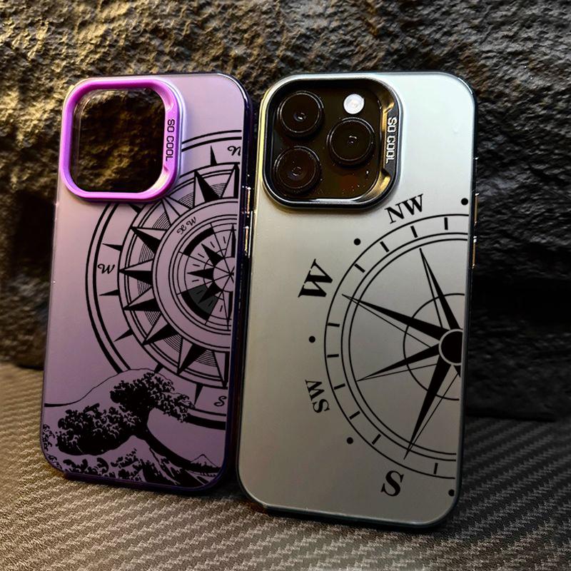 Fashion Vintage Compass Phone Case for iPhone 16 16E 12 13 11 14 15 Pro Max X XS XR 7 8 Plus SE2022 Hard IMD Shockproof Cover