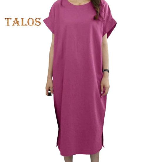 שמלת קיץ לנשים שרוולים קצרים או צווארון משוחרר צד ישר מכפלת מפוצלת רכה נושמת בתוספת מידה מזדמנת אורך אמצע עגל נסיעות נסיעות שמלת Midi