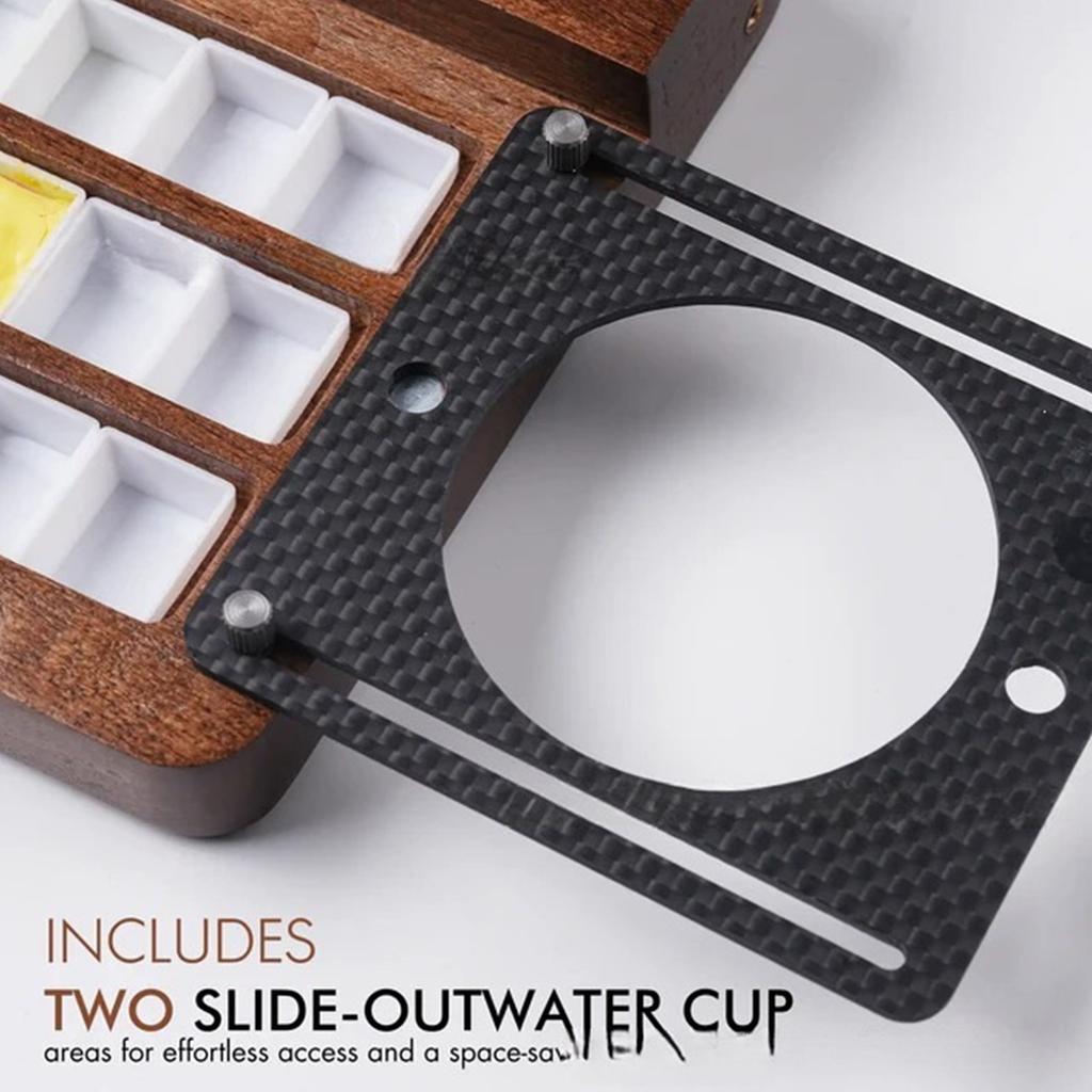 Artist Watercolor Paint Tray 24 Well Foldable Magnetic Wooden Paint Palette For Artists Students Travel Outdoor Painting