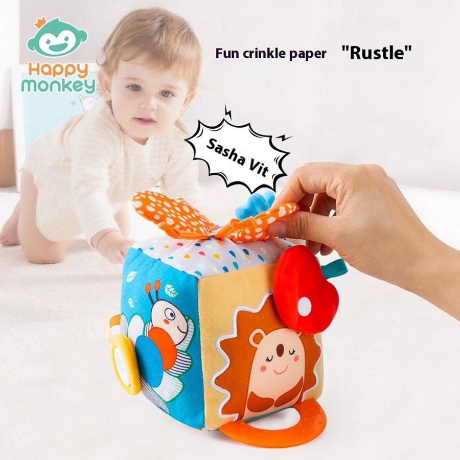 Soft Baby Activity Cube Montessori Toy Interactive Sensory Development Block With Crinkle Sound Textured Tab Early Learning Play