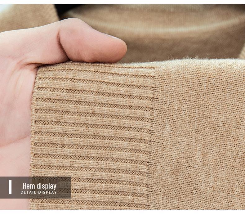 Men's Lapel Solid Color Warm Knit Sweater - Thickened Wool, Cashmere Feel, 2025 Autumn/Winter Collection