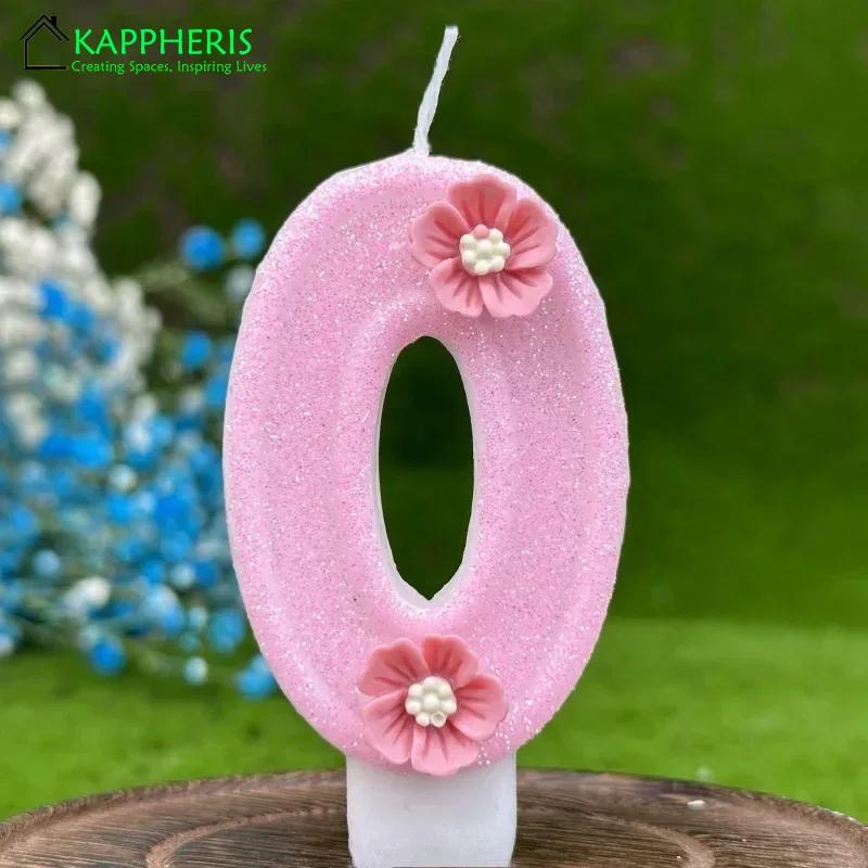 Purple Pink Barbei Birthday Beautiful Birthday Number Candles Sparkling for Cake Topper Decoration Flower Pure Bee Honey Candles