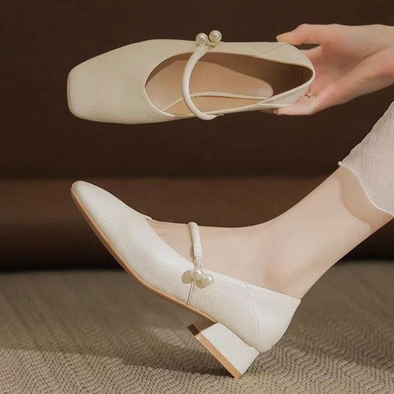 Chaussures Simples Rétro Souples Chaussures de Mariée Chaussures de Mariage Talons Bas Bout Carré Talons Épais