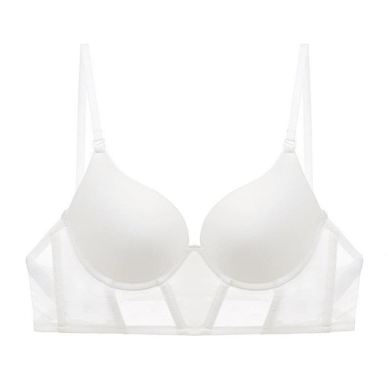 French U-shaped smooth-faced seamless girls' underwear, sexy invisible beauty back, neck-hanging bra, small breasts show big gathering bra