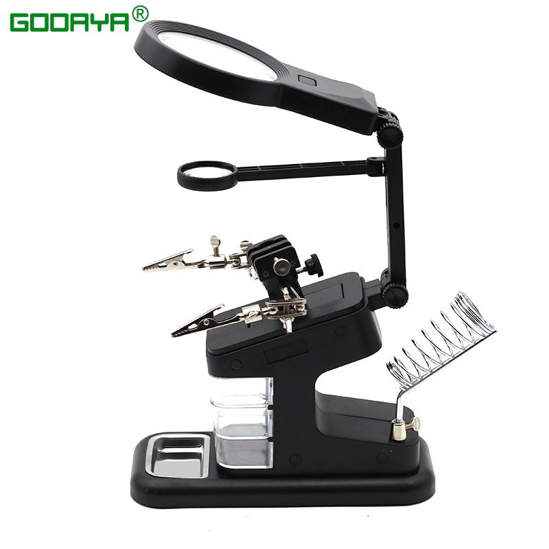 Welding Magnifying Glass LED Light Auxiliary Clip loupe Magnifier 3 In1 Hand Soldering Solder Iron Stand Holder Station