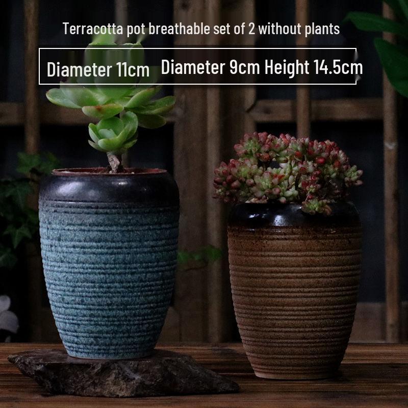 Succulent Ceramic Stump Pot: Retro Terracotta, Breathable & Water-Absorbing, Creative Small Flower Planter