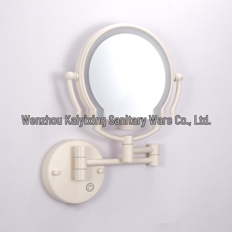 Wall-Mounted LED Touch Makeup Mirror with Recessed Wiring, Telescopic Fold, for Hotel Bathrooms