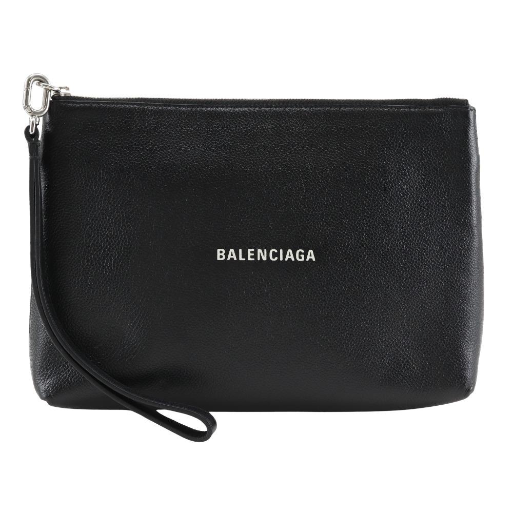 BALENCIAGA logo Clutch bag 593815 black leather unisex Used