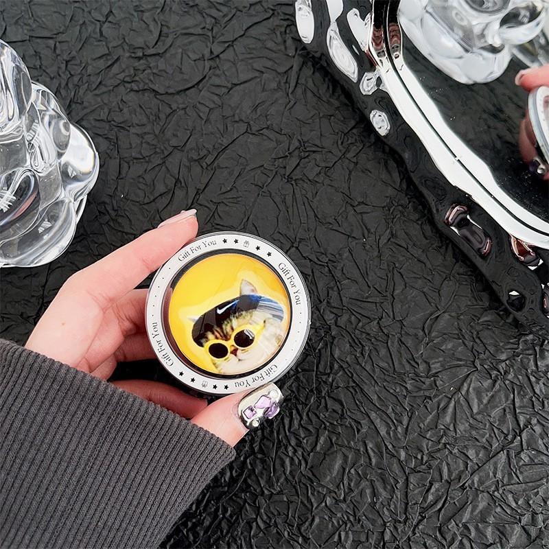 Cute Animal Glass Circular Magnetic Suction Phone Airbag Holder Back Sticker Extendable Desktop Lazy Ins Style
