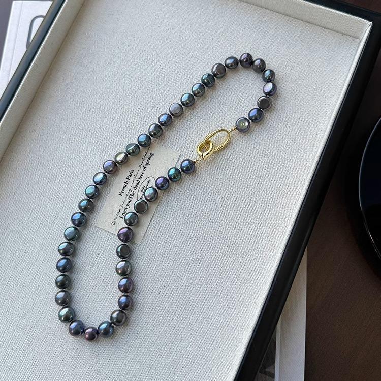 Baroque Peacock Blue Freshwater Pearl Necklace - Light Luxury Colorful Chain