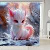 Plain White Cat Fabric Shower Curtain for Girls Cute Kitten Shower Curtain Pet Kitten Bathroom Shower Curtain Sets for Kids Boys