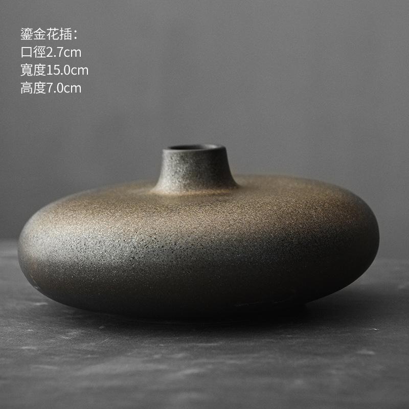 Black Terracotta Vase Coarse Pottery Vase Ceramic Imitation Stone Abstract Flower Arranger Vases Retro Glazed Flower Ware