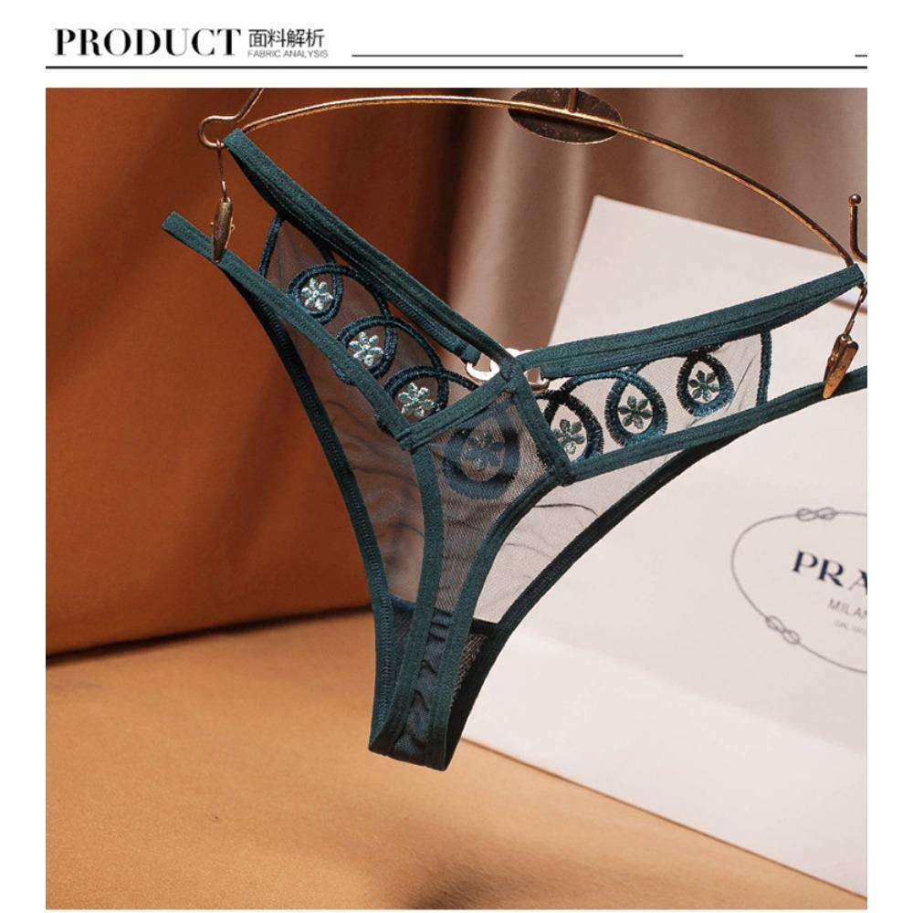 European and American Sexy Thong Women's Mesh Embroidery Transparent Temptation Cross Low Waist Hot One Thread T Panties 2240