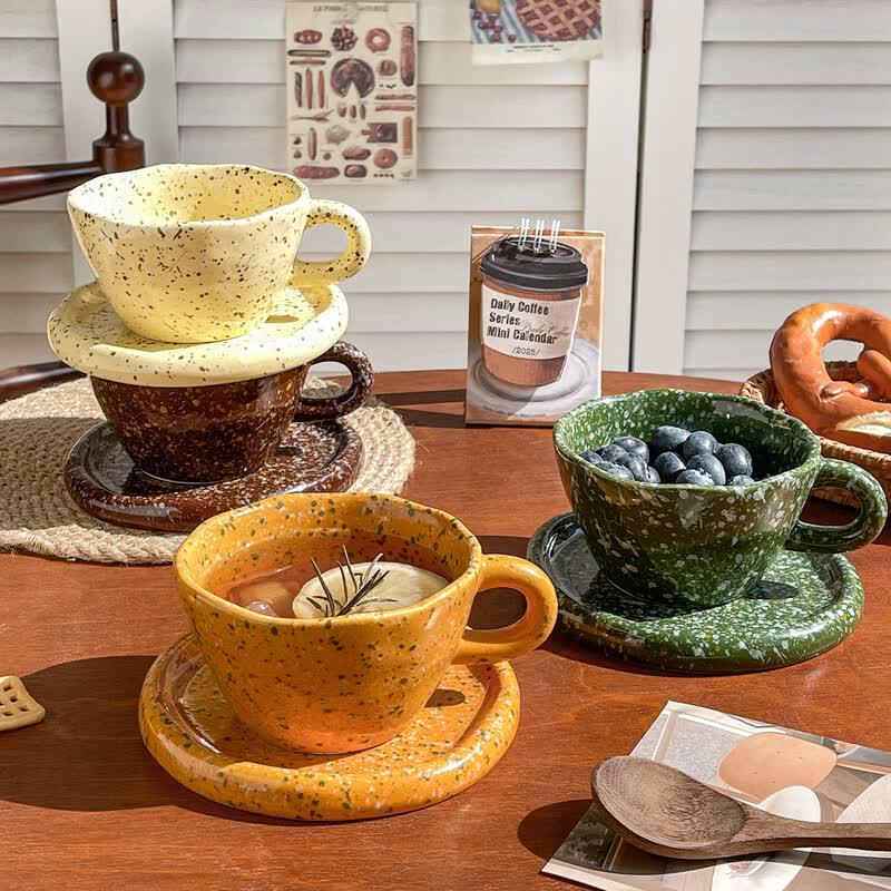 Deouxingguang Retro Irregular Ceramic Coffee Cup & Saucer